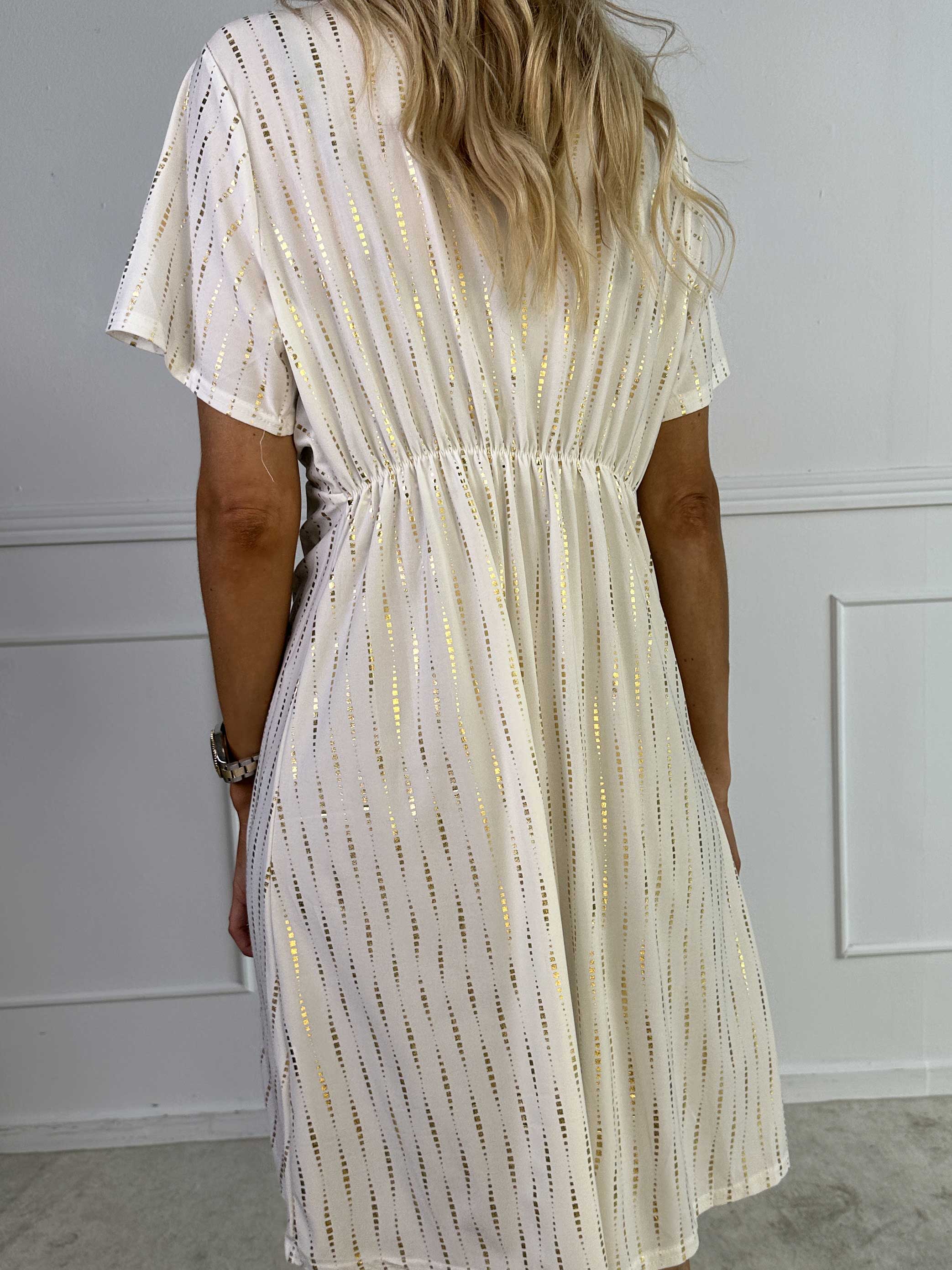 Molly Dot Pattern Short - Kjole i elastisk stof med knudedetalje og guld print